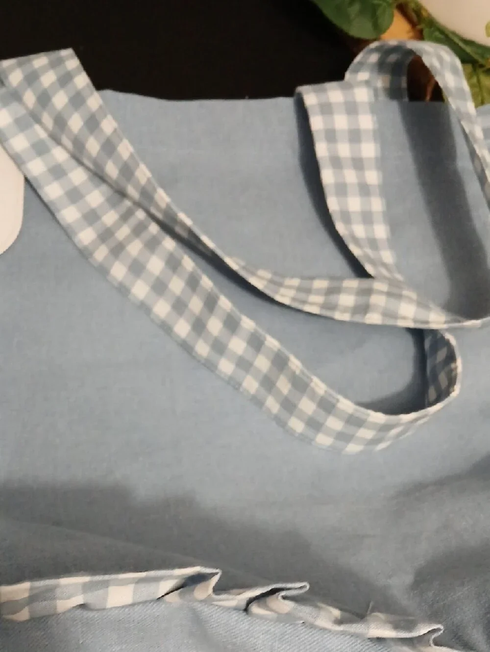 Light Blue Cotton Tote Bag with Gingham Trim - Book Shop Design NWT